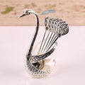 Coffee Spoon Holder For Coffee Bar; 1set Coffee Dessert Spoon Set; Fruit Cake Coffee Tea Spoon; Swan Shaped Base Holder Cutlery Set; Zinc Alloy Metal Tableware