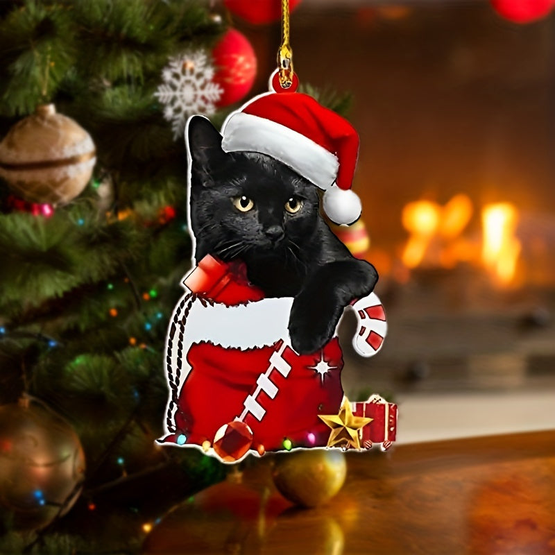 1pc,Acrylic Christmas Hat Cat,Unusual,Cheap,Scene Decoration,Room Decoration,Home Decoration, Indoor Decoration,Outdoor Decoration,Garden Decoration, Yard Decoration,Holiday Party Decoration,Window