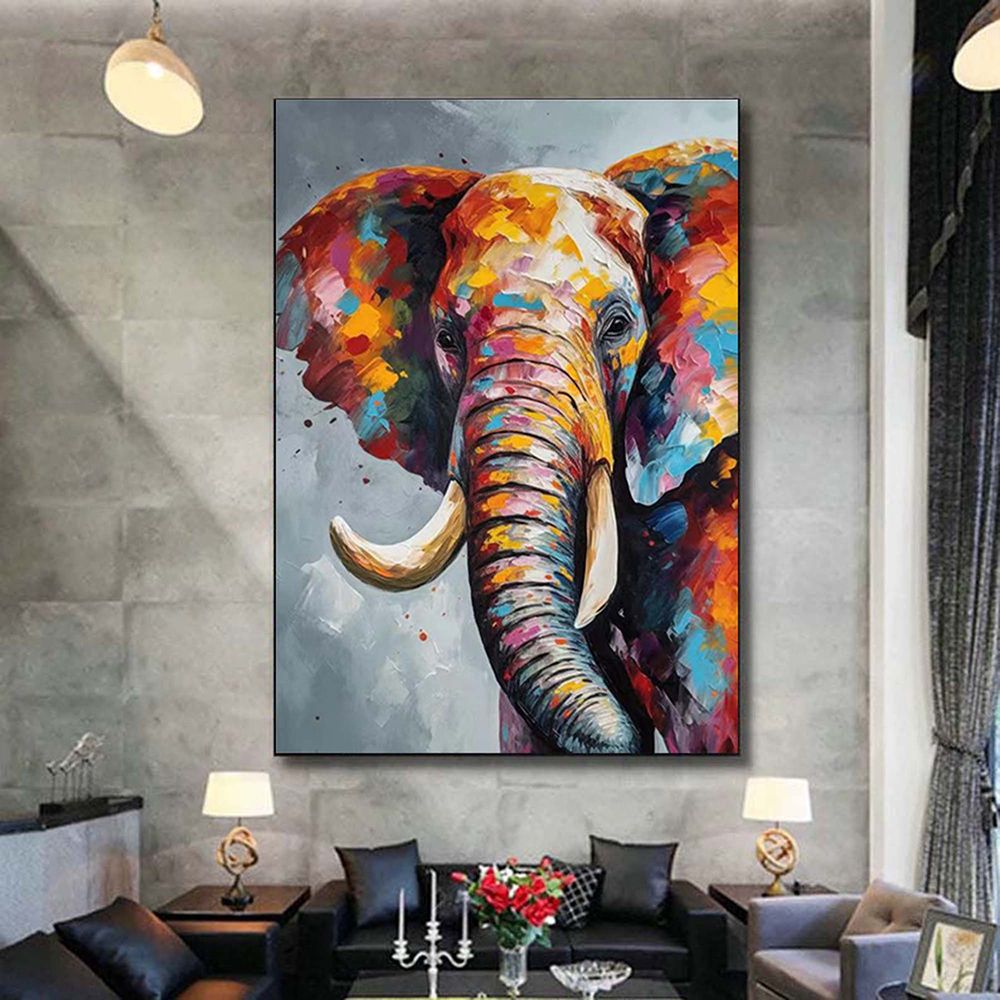 Hand Painted Oil Painting Boho Wall decor Colorful elephant Oil Painting on Canvas animal painting art large 3d wall art original painting Texture Acrylic custom oil