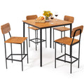 5 Pieces Industrial Dining Table Set with Counter Height Table and 4 Bar Stools