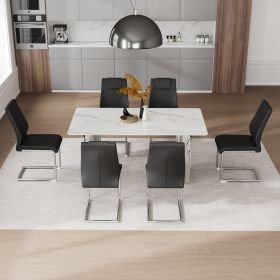 Table and chair set, modern and minimalist dining table. Imitation marble glass sticker desktop, stainless steel legs