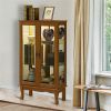 Cabinet Lighted Display Cabinet with Adjustable Shelves and Mirrored Back Panel, Tempered Glass Doors (Oak, 3 Tier), (E26 light bulb not included)