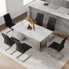 Table and chair set, modern and minimalist dining table. Imitation marble glass sticker desktop, stainless steel legs