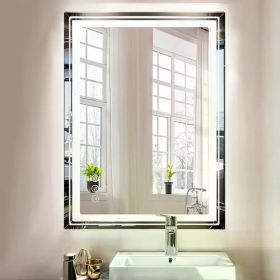 Bathroom Mirror with Lights 36x28 Inch Anti-Fog Shatter-Proof Wall-Mounted with Frontlet & Backlit Fixture Home Freight free