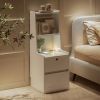 Nightstand with Charging Station, Smart Nightstand with Night Light, Modern Night Stand with Bookshelf