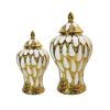 Alluring White and Gold Ginger Jar with Removable Lid