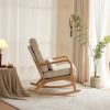 100*65*101cm High Back Belt Waist Pillow Log Color Solid Wood Armrest Backrest Seat Frame Iron Frame Indoor Rocking Chair Off-white Linen