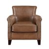 Traditional Brown Leather Accent Chair 1pc Solid Wood Frame Top-Grain Leather Nailhead Trim Classic Modern Living Room Furniture