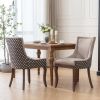 A&A Furniture, Ultra Side Dining Chair, Thickened fabric chairs with neutrally toned solid wood legs, Bronze nail head, Set of 2, Beige and Patterned