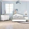 3-Pieces Bedroom Sets Full Size Platform Bed with Nightstand and Storage dresser,White+Gray