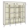 67" Clothes Closet Portable Wardrobe Clothes Storage Rack 12 Shelves 4 Side Pockets Beige