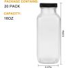 Vintage Water,Glass Drinking Bottles 16oz,Square Beverage 500ml With Lids For Kombucha,Tea,Glass Homemade Drinks, 20Pack