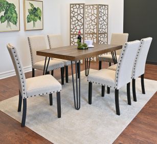 Amisos 7-Piece Dining Set, Hairpin Dining Table with 6 Chairs (Color: as Pic)