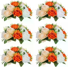 15 Heads Plastic Roses With Base Artificial Flower Decoration Pcs of 10 Fake Flower Ball Arrangement Bouquet Home Decor Wedding (Color: Orange   White, size: 10 Pcs)