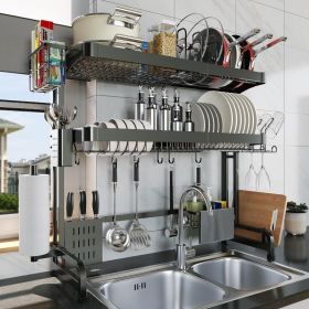 Over The Sink Dish Drying Rack, 3-Tier Drying Drainer Rack Over Sink Stainless Steel Adjustable (29.1''~37.4'') (Color: Black, size: 3 Tier Style A)