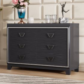 Elegant Dresser with Metal Handle and Sparkling Shiny Decoration, Storage Cabinet with 6 Drawers for Bedroom, Living Room (Color: as Pic)