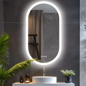 3 Sizes Oval LED Bathroom Mirror Dimmable 3 Colors Light Smart Anti Fog Wall Mounted Vanity Mirror Plug/Hardwire Install (Color: 23.6x47.2 in)
