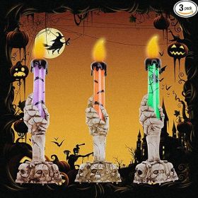 seHalloween Led Lights Horror Skull Ghost Holding Candle Lamp Happy Holloween Party Decoration For Home Haunted House Ornaments By  Super Deals (Color: Orange)
