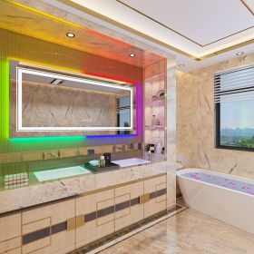 Large Bathroom LED Vanity Mirror RGB Color Changing Backlit Bathroom Mirror Shatterproof Dimmable Anti-Fog led Mirror (Color: 72x36 inch)